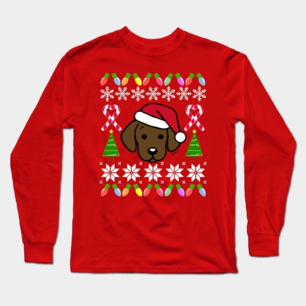 Chocolate Labrador Puppy Santa Festive Pattern Long Sleeve T-Shirt by HappyLabradors